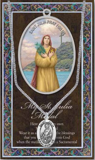 St. Julia Pewter Medal Pendant with Chain Made in USA