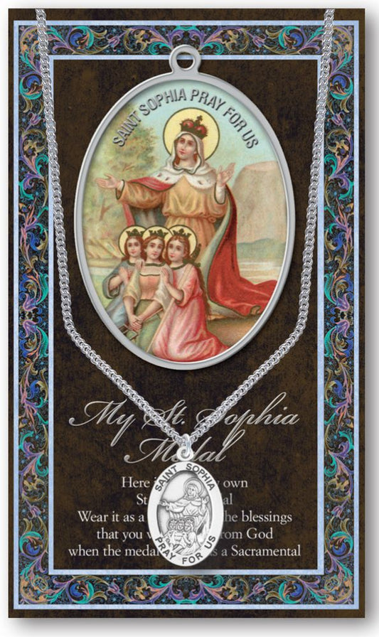 St. Sophia Pewter Medal Pendant with Chain Made in USA