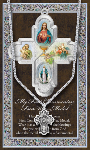 First Holy Communion Pewter Medal Pendant with Chain, USA