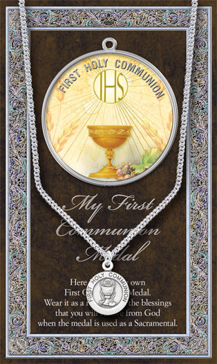 First Holy Communion Pewter Medal Pendant with Chain USA