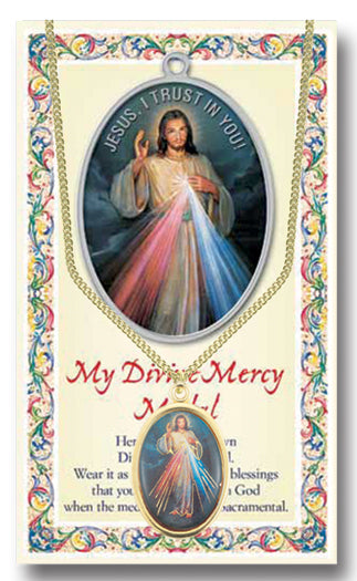 Divine Mercy and St Faustina Epoxied Medal Pendant Necklace