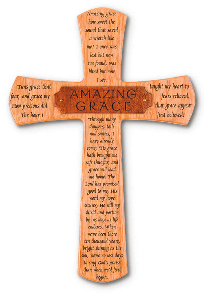 Large Solid Mahogany Amazing Grace Lyrics Cross Decor Piece