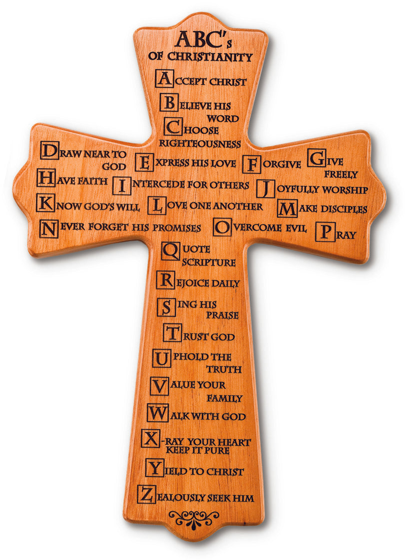 Large Solid Mahogany ABC's of Christianity Cross 12 Inch