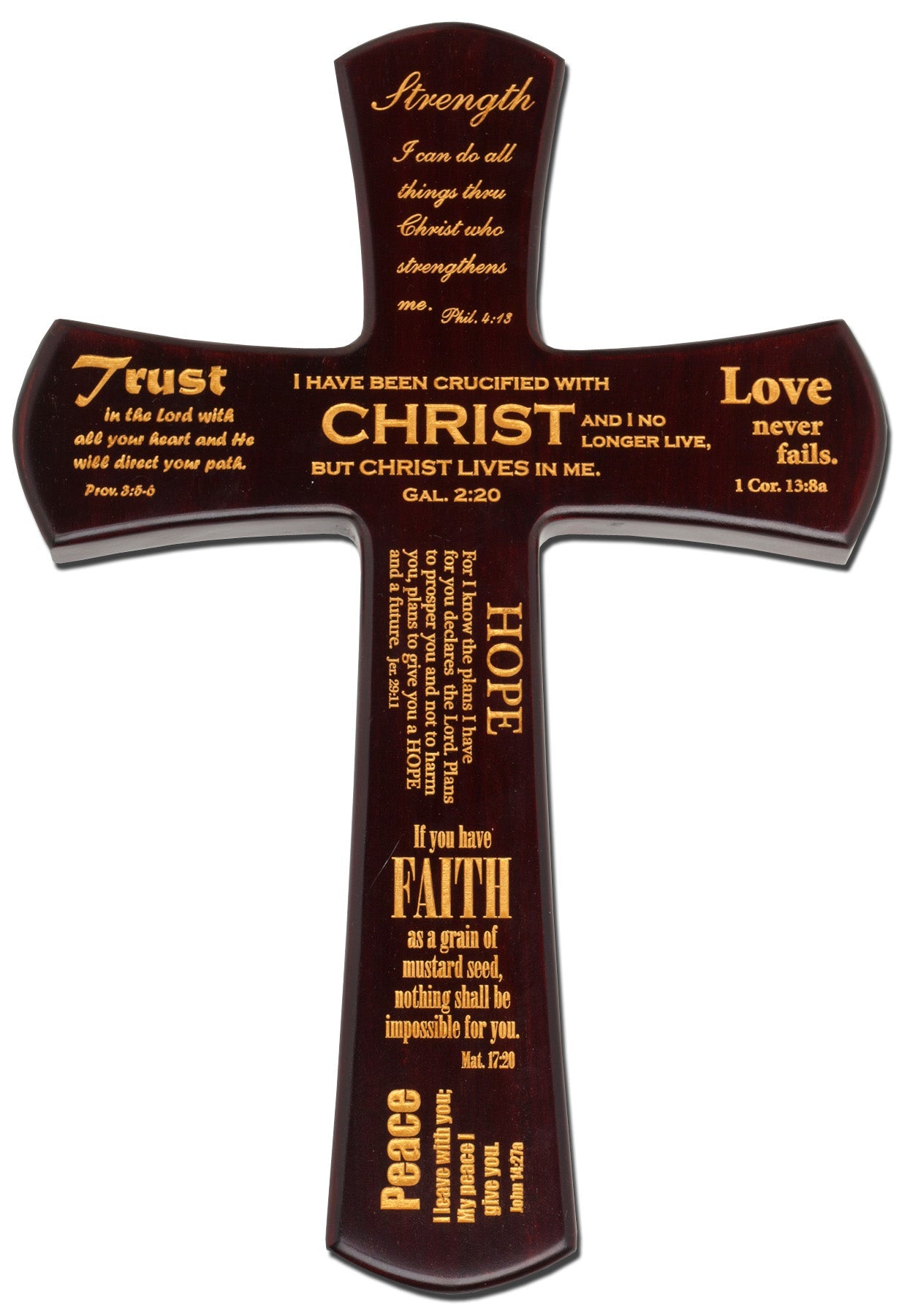 Large Solid Mahogany With Christian Prayers Cross 12 Inch