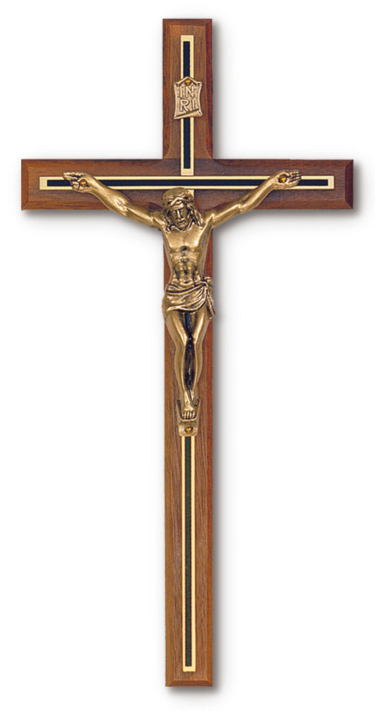 Large Walnut Wood Wall Crucifix for Home Decor 10 Inches
