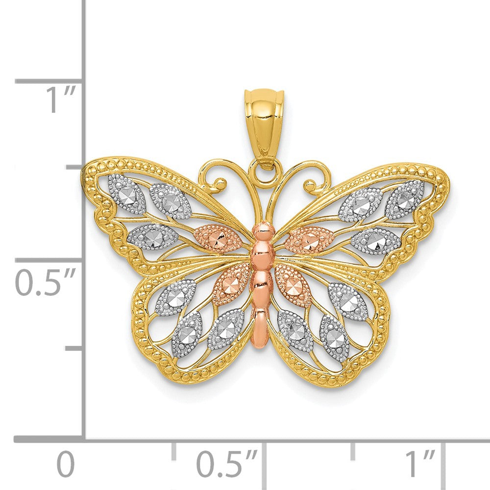 Extel Medium 14k Gold Diamond Cut Butterfly Pendant USA