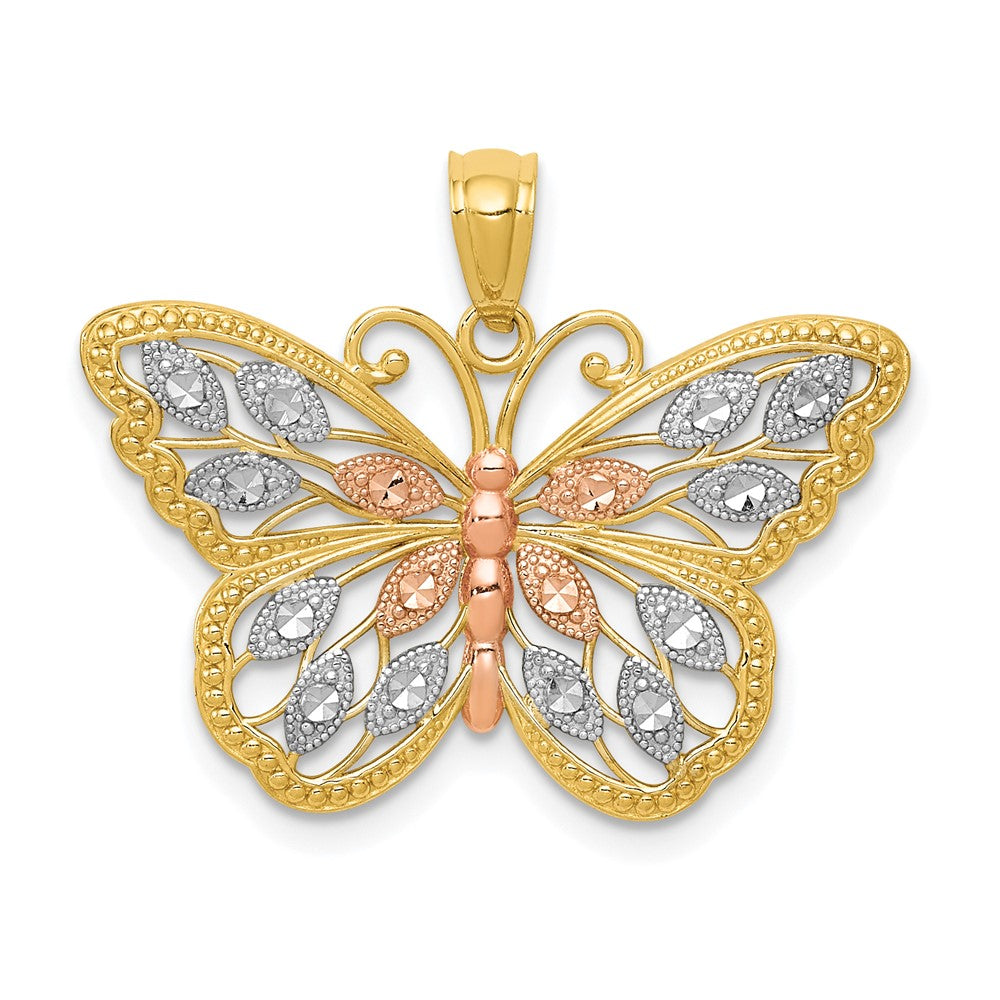 Extel Medium 14k Gold Diamond Cut Butterfly Pendant USA