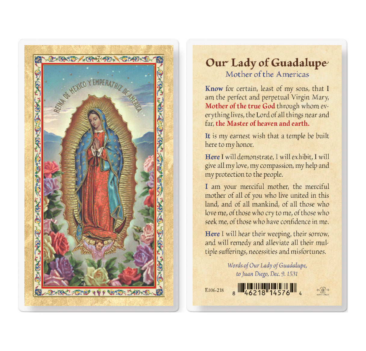 Our Lady of Guadalupe Gold-Stamped Laminated Prayer Cards 25