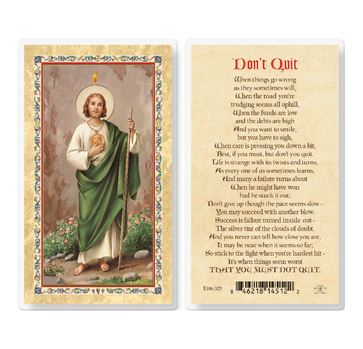 St. Jude - Don't Quit Gold-Stamped Laminated Holy Card Pack of 25