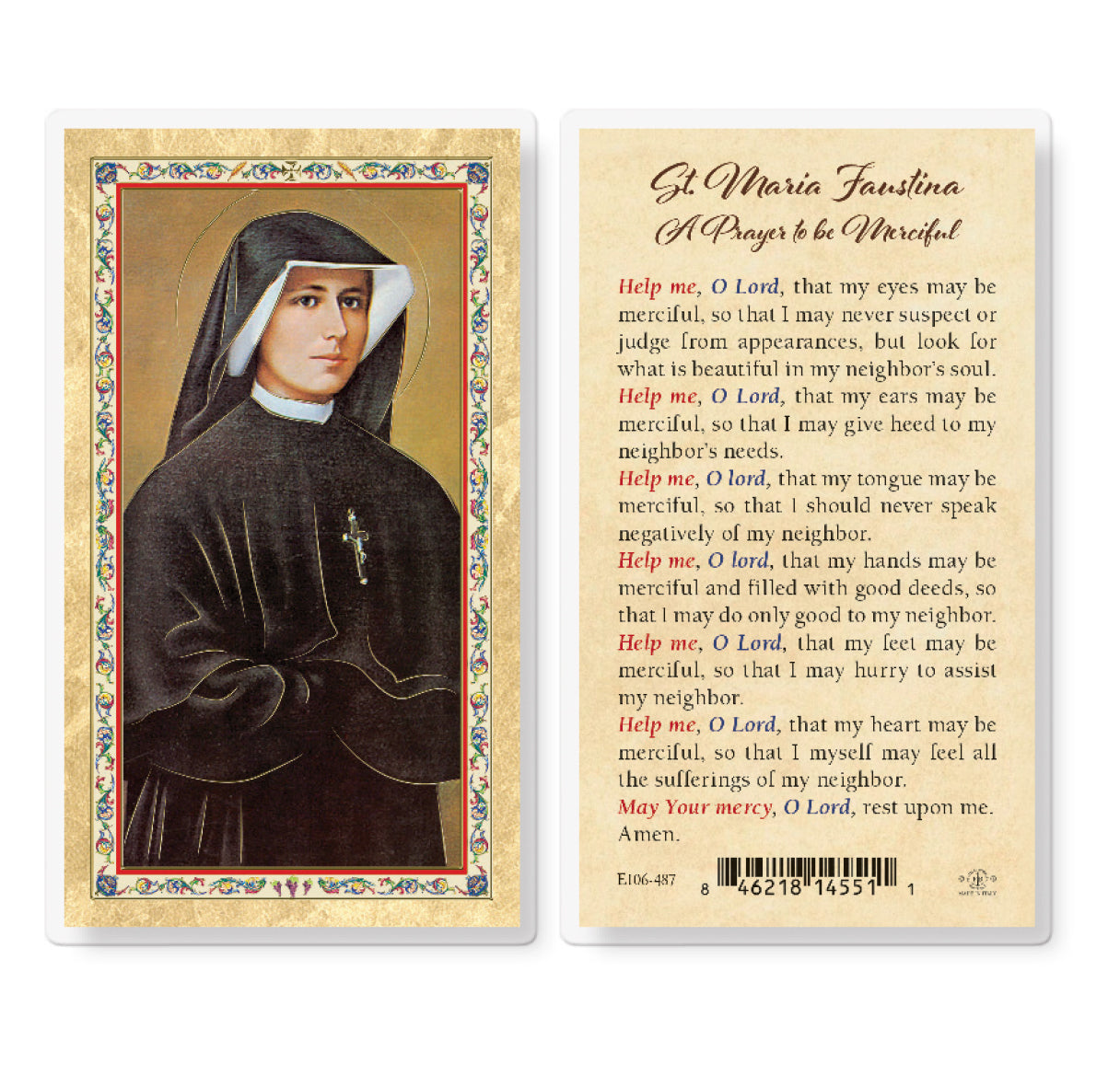 Prayer to St. Maria Faustina Gold-Stamped Laminated Holy Card Pack of 25