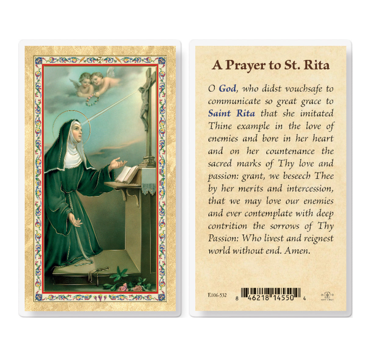 Prayer to St. Rita Gold-Stamped Laminated Holy Card Pack of 25