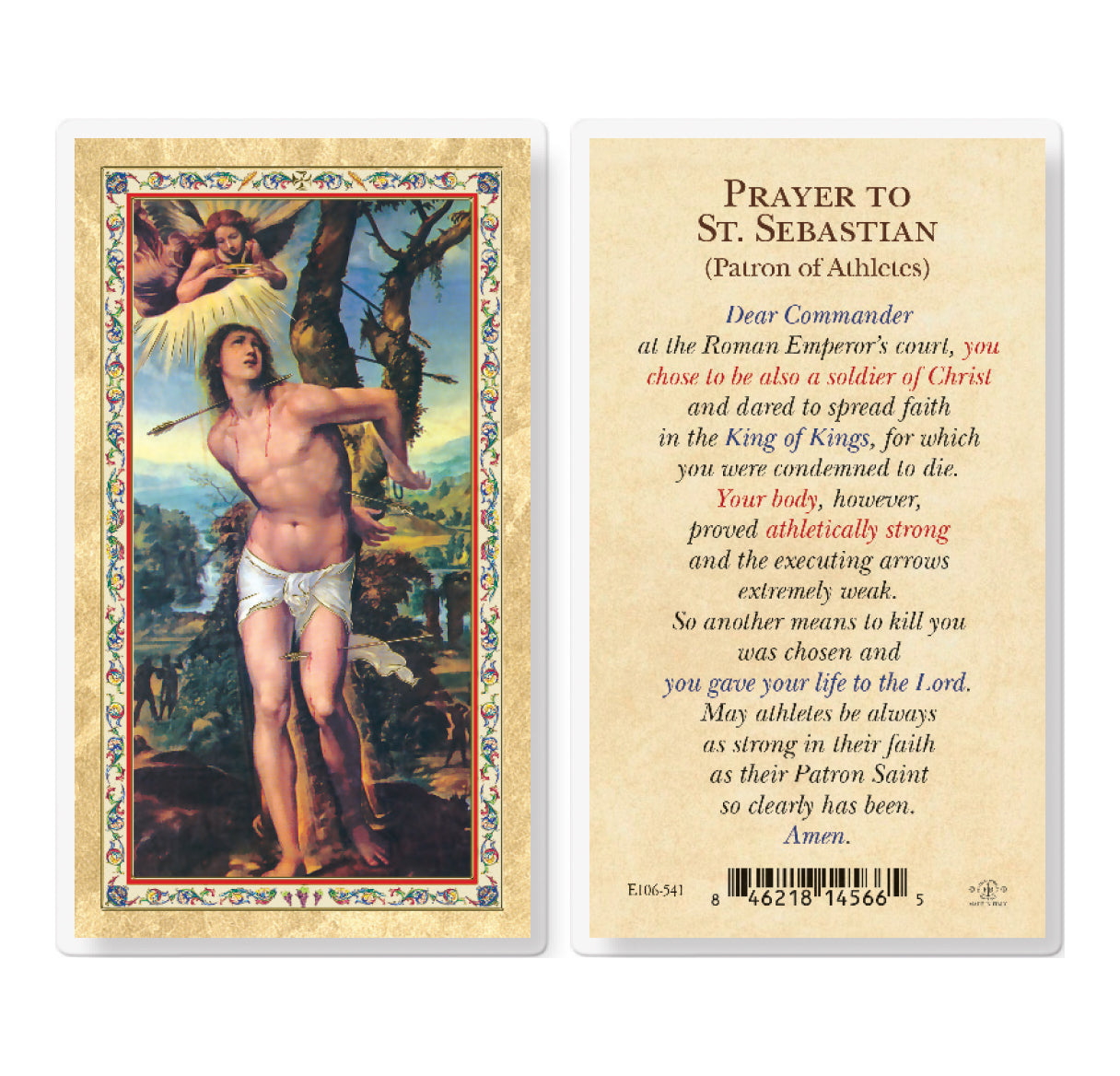 Prayer to St. Sebastian Gold-Stamped Laminated Holy Card Pack of 25