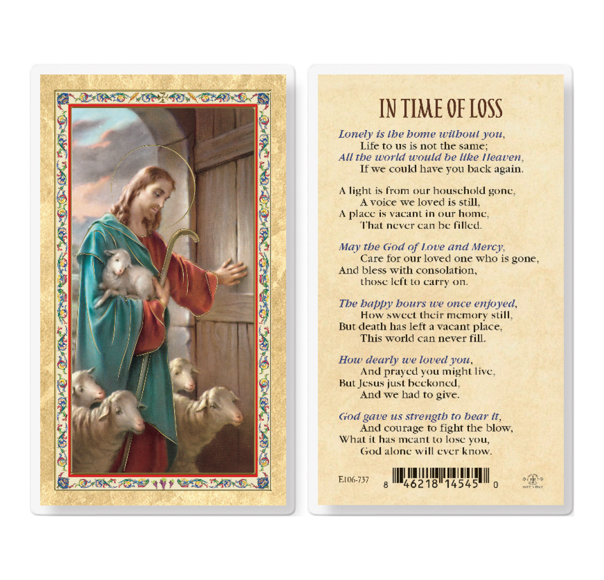 Prayer in Time of Loss - Good Shepherd Catholic Prayer Holy Card with Prayer on Back, Pack of 25