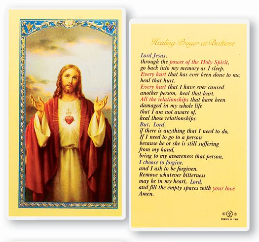 Healing Prayer at Bedtime Laminated Catholic Holy Card Pack of 25