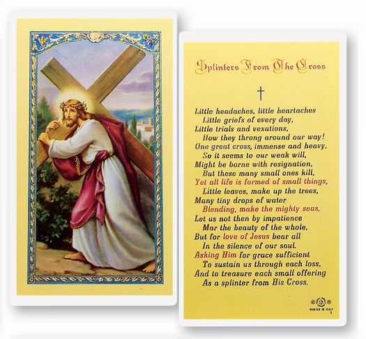 Splinters From The Cross Laminated Catholic Prayer Holy Card Pack Of 25