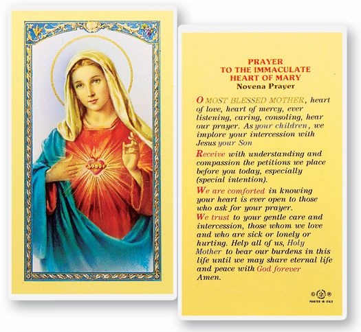 Immaculate Heart of Mary Novena Laminated Holy Cards Pack of 25