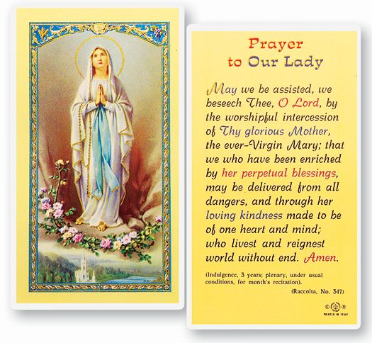 Our Lady of Lourdes Laminated Catholic Prayer Holy Card Pack of 25