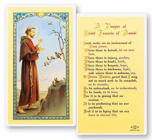 Saint Francis Prayer for Peace Laminated Holy Card Pack of 25