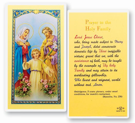 Holy Family Laminated Catholic Prayer Holy Card with Prayer on Back, Pack of 25