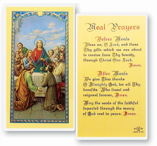 Meals Prayers Laminated Catholic Prayer Holy Card Pack of 25