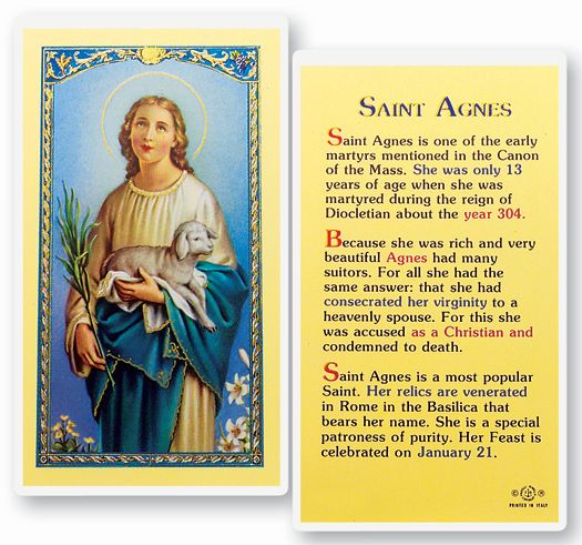 Saint Agnes Laminated Catholic Prayer Holy Card Pack of 25