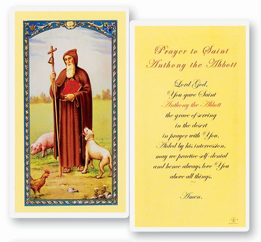 Saint Anthony Abbot Laminated Catholic Prayer Holy Card with Prayer on Back, Pack of 25
