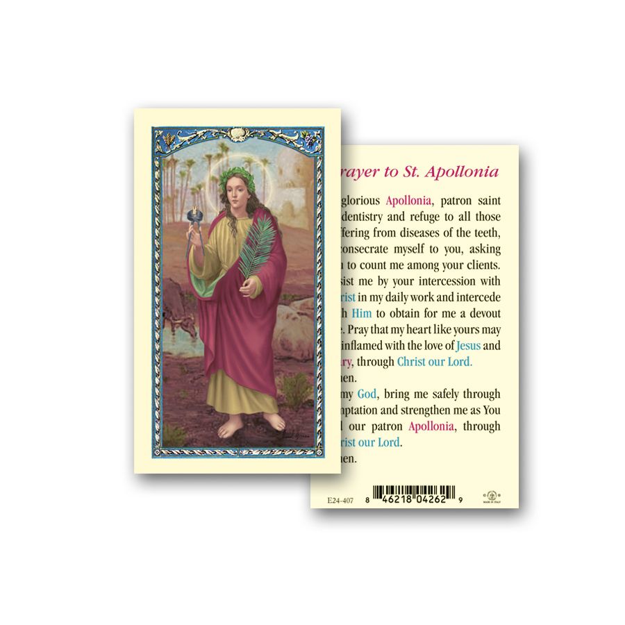 Saint Apollonia Laminated Catholic Prayer Holy Card Pack of 25