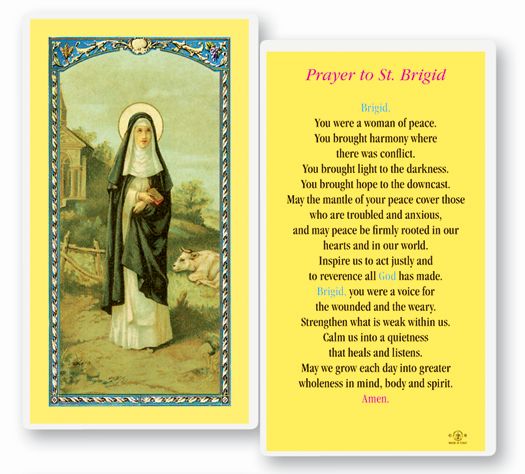 Saint Brigid Laminated Catholic Prayer Holy Card with Prayer on Back, Pack of 25