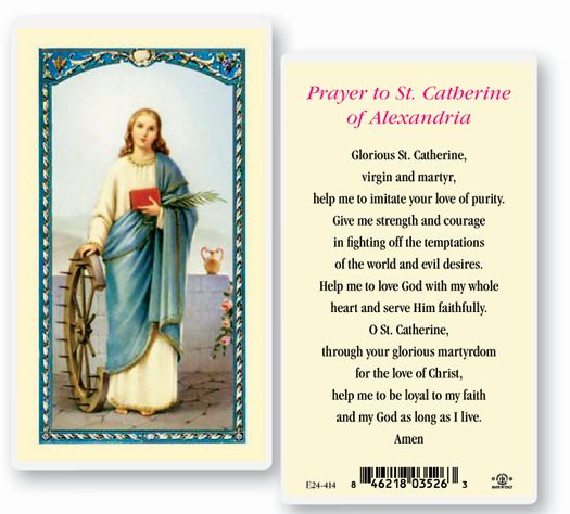 Saint Catherine of Alexandria Laminated Catholic Prayer Holy Card with Prayer on Back, Pack of 25