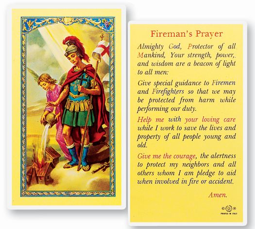 Saint Florian Fireman Laminated Catholic Prayer Holy Card with Prayer on Back, Pack of 25