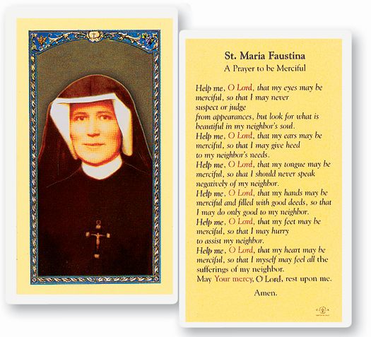 Saint Maria Faustina Laminated Catholic Prayer Holy Card Pack of 25