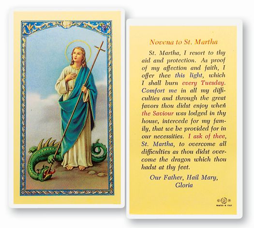 Saint Martha Novena Laminated Catholic Prayer Holy Card Pack of 25