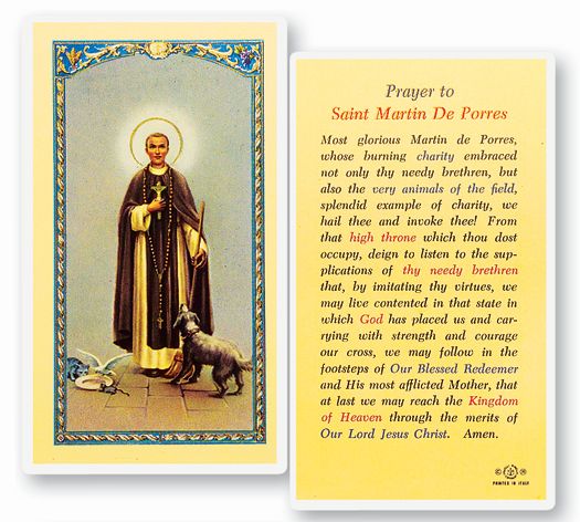 Saint Martin De Porres Laminated Catholic Prayer Holy Card Pack of 25