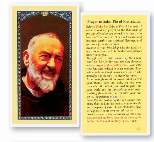 Saint Pio of Pietrelcina Laminated Catholic Prayer Holy Card