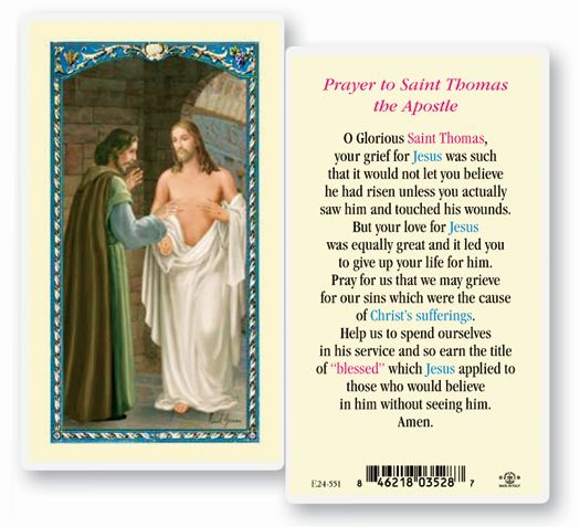 Saint Thomas the Apostle Laminated Catholic Prayer Holy Card Pack of 25