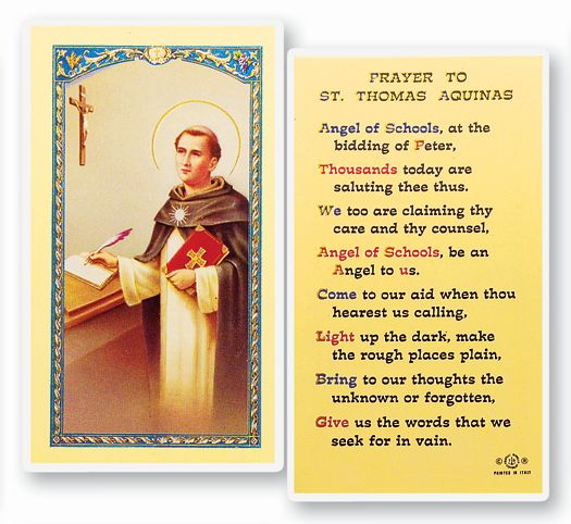 Saint Thomas Aquinas Laminated Catholic Prayer Holy Card Pack of 25