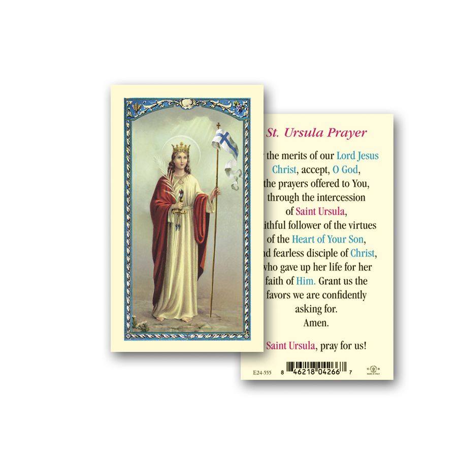 Saint Ursula Laminated Catholic Prayer Holy Card with Prayer on Back, Pack of 25