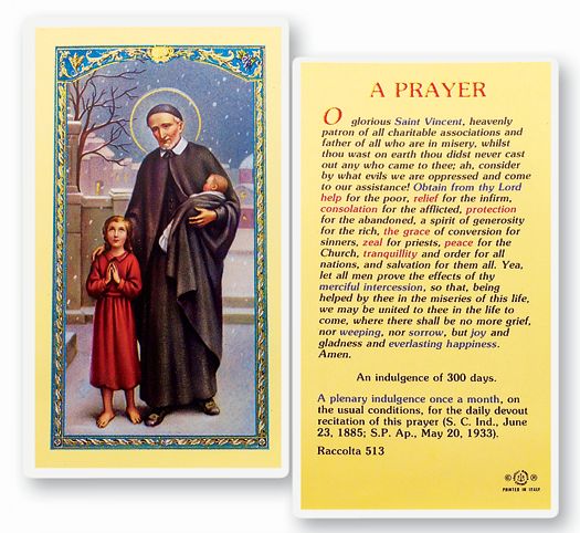 Saint Vincent De Paul Laminated Catholic Prayer Holy Card Pack of 25