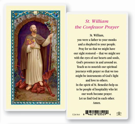 Saint William Laminated Catholic Prayer Holy Card with Prayer on Back, Pack of 25