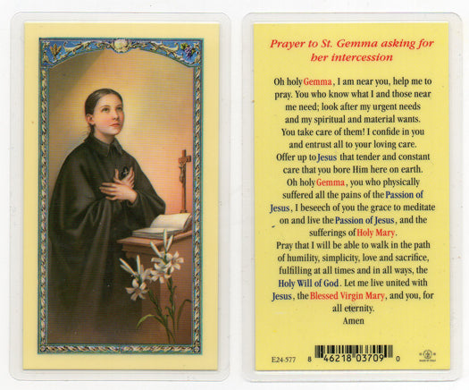 Saint Gemma Laminated Catholic Prayer Holy Card with Prayer on Back, Pack of 25