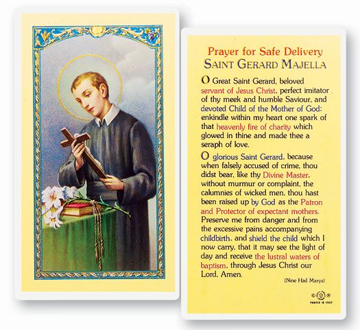 Saint Gerard Safe Delivery Laminated Catholic Prayer Holy Card