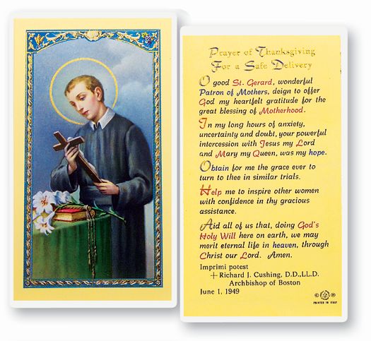 Saint Gerard Thanksgiving Prayer Laminated Catholic Prayer Holy Card with Prayer on Back Pack of 25