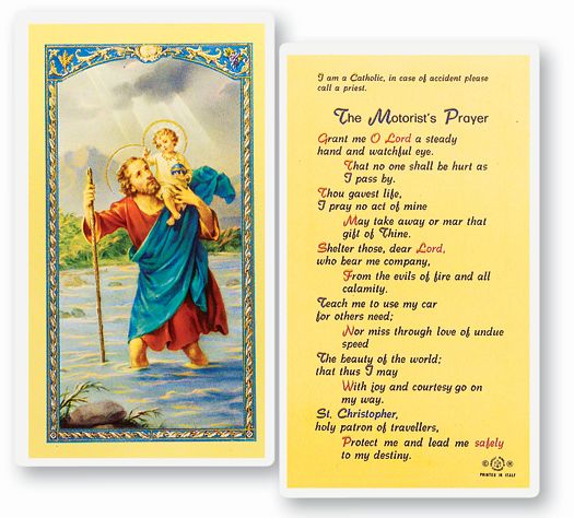 Saint Christopher Motorist's Prayer Laminated Catholic Prayer Holy Card with Prayer on Back, Pack of 25