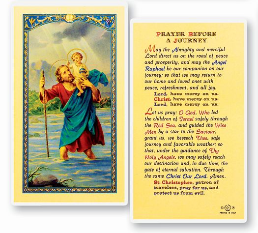 Saint Christopher Before a Journey Laminated Catholic Prayer Holy Card with Prayer on Back, Pack of 25