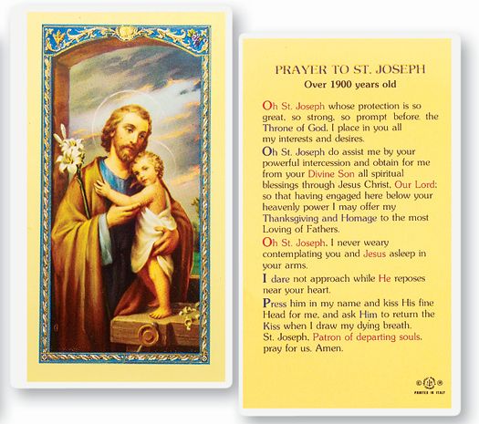 Saint Joseph Over 1900 Years Old Laminated Catholic Prayer Holy Card with Prayer on Back, Pack of 25