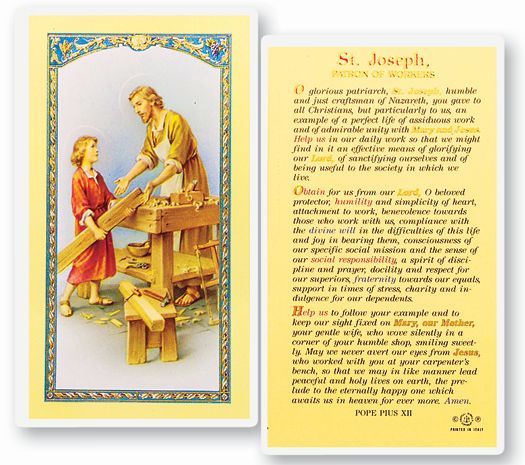 Saint Joseph The Worker Laminated Catholic Prayer Holy Card Pack of 25