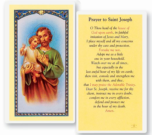 Saint Joseph Laminated Catholic Prayer Holy Card with Prayer on Back, Pack of 25