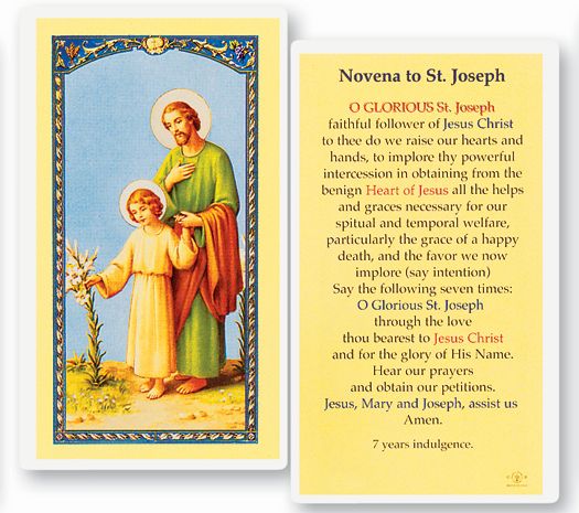 Saint Joseph Novena Laminated Catholic Prayer Holy Card with Prayer on Back, Pack of 25