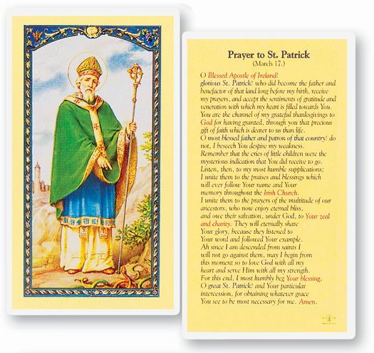 Saint Patrick Laminated Catholic Prayer Holy Card Pack of 25
