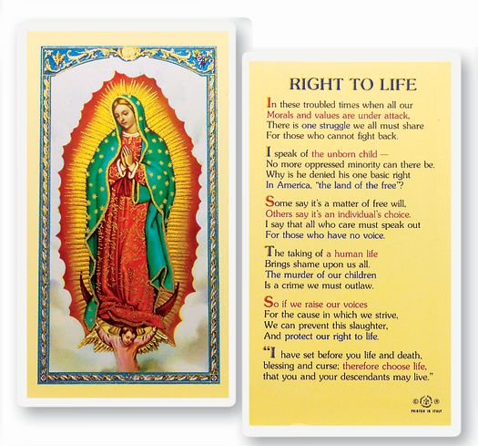 Right to Life Laminated Catholic Prayer Holy Card Pack of 25